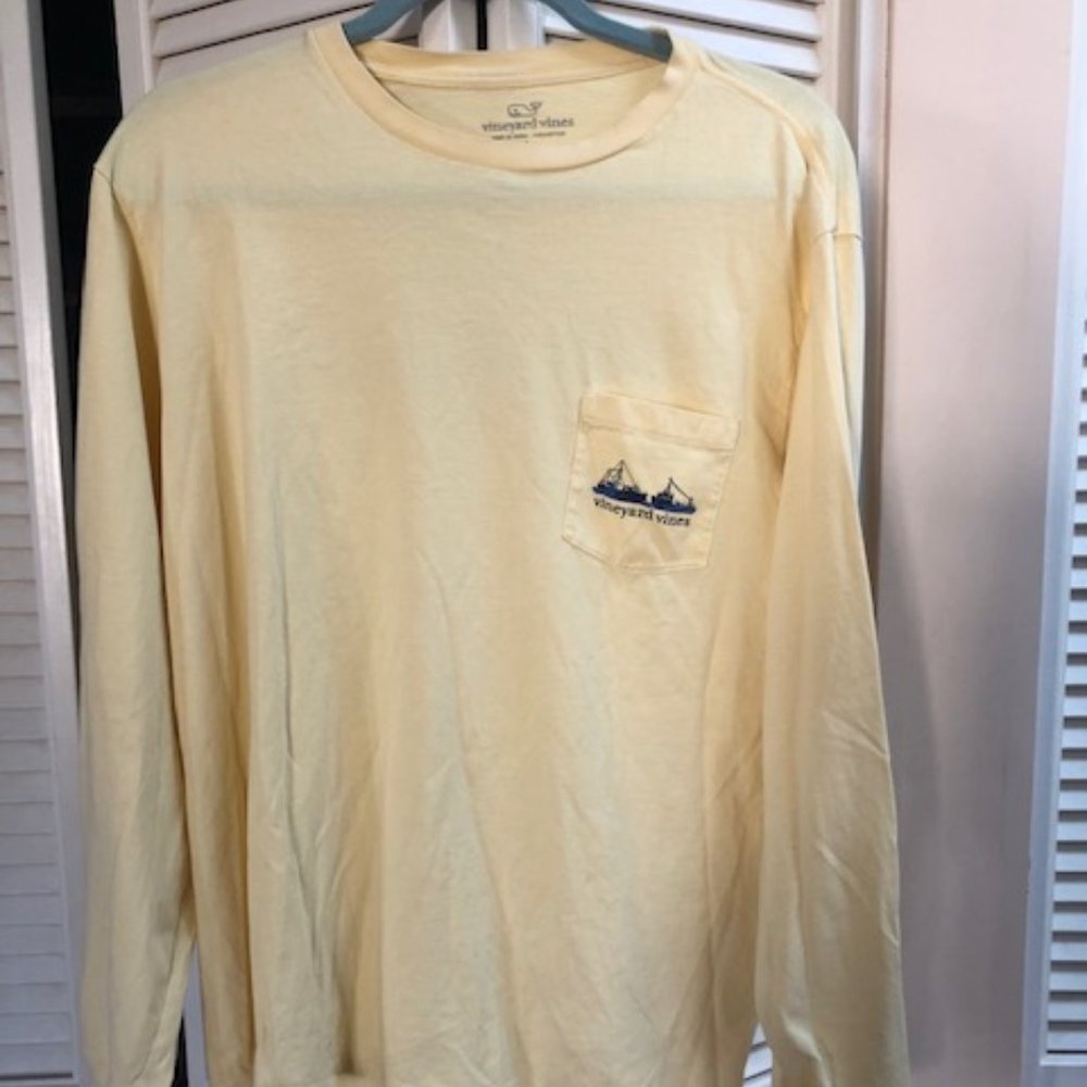 Vineyard Vines Men’s Long Sleeve T-Shirt-pale yellow-size L